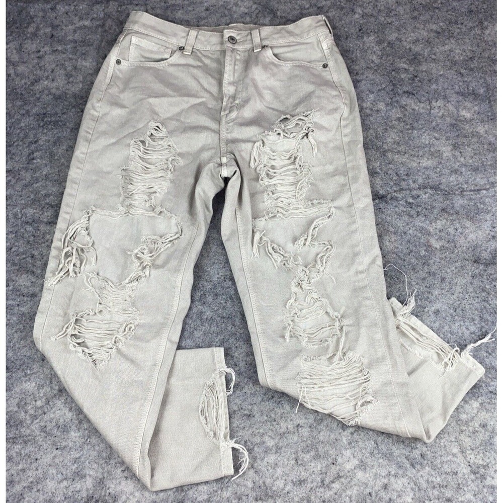 American Eagle Women's 10‎ Short Ripped Mom Jeans Gray Rigid Skater Girl Denim